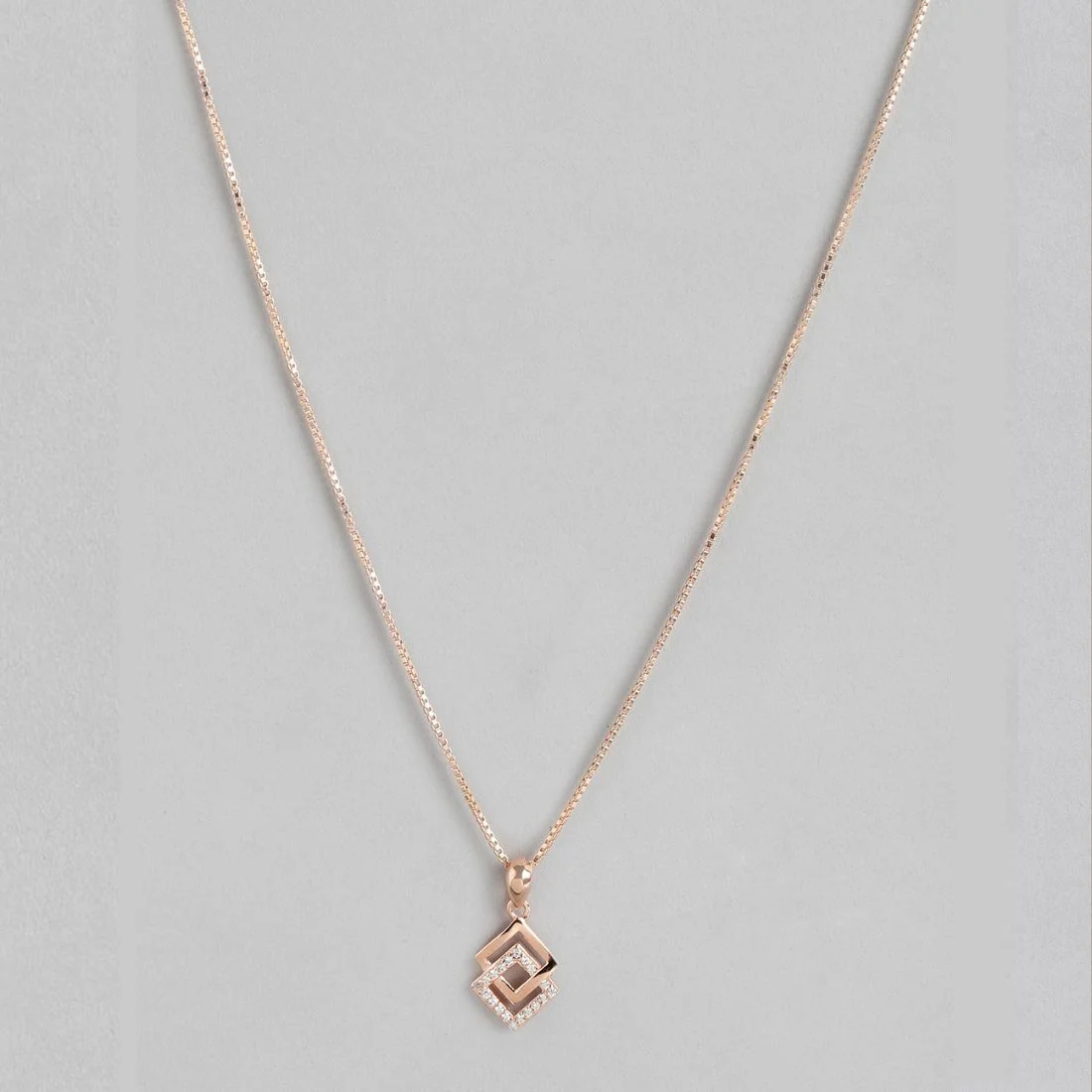 Dual Square Delight CZ Rose Gold-Plated 925 Sterling Silver Pendant with Chain - Image 5