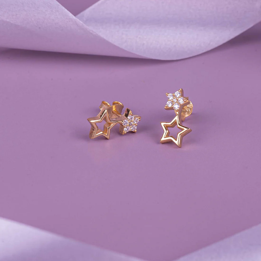Dual Star CZ Studded 925 Sterling Silver Earring - Image 2