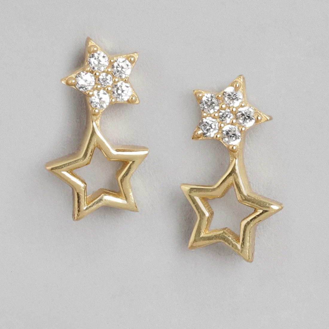 Dual Star CZ Studded 925 Sterling Silver Earring - Image 4