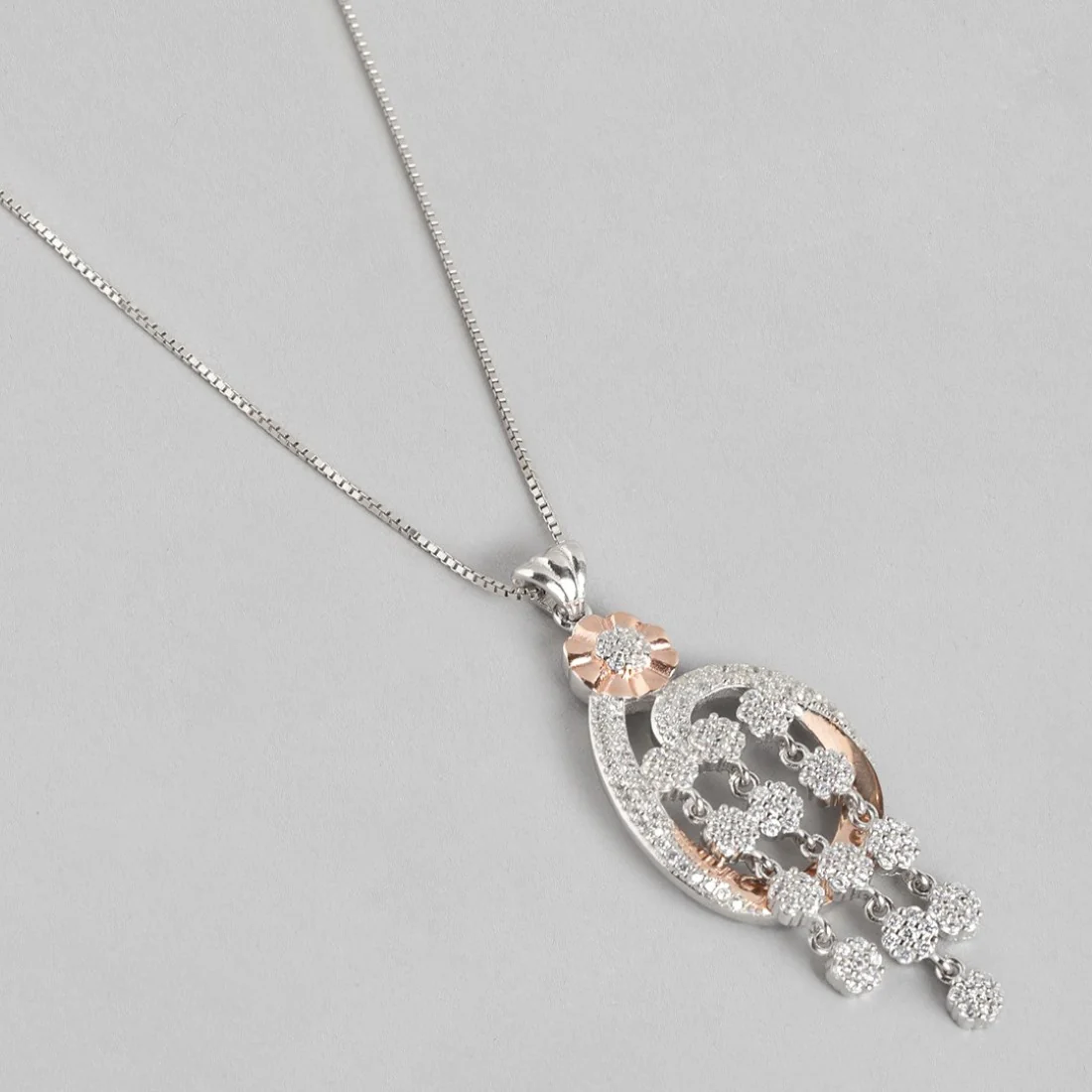 Dual Tone CZ Abstract Brilliance 925 Sterling Silver Pendant with Chain - Image 5