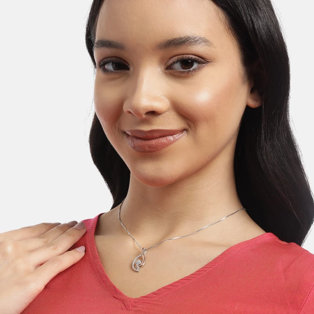 Dual Tone CZ Abstract Elegance 925 Sterling Silver Pendant with Chain - Image 4