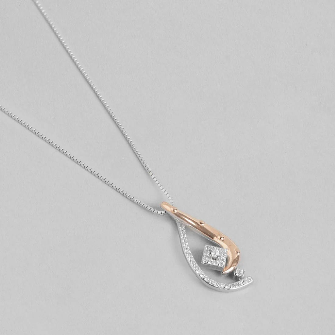 Dual Tone CZ Abstract Elegance 925 Sterling Silver Pendant with Chain - Image 7