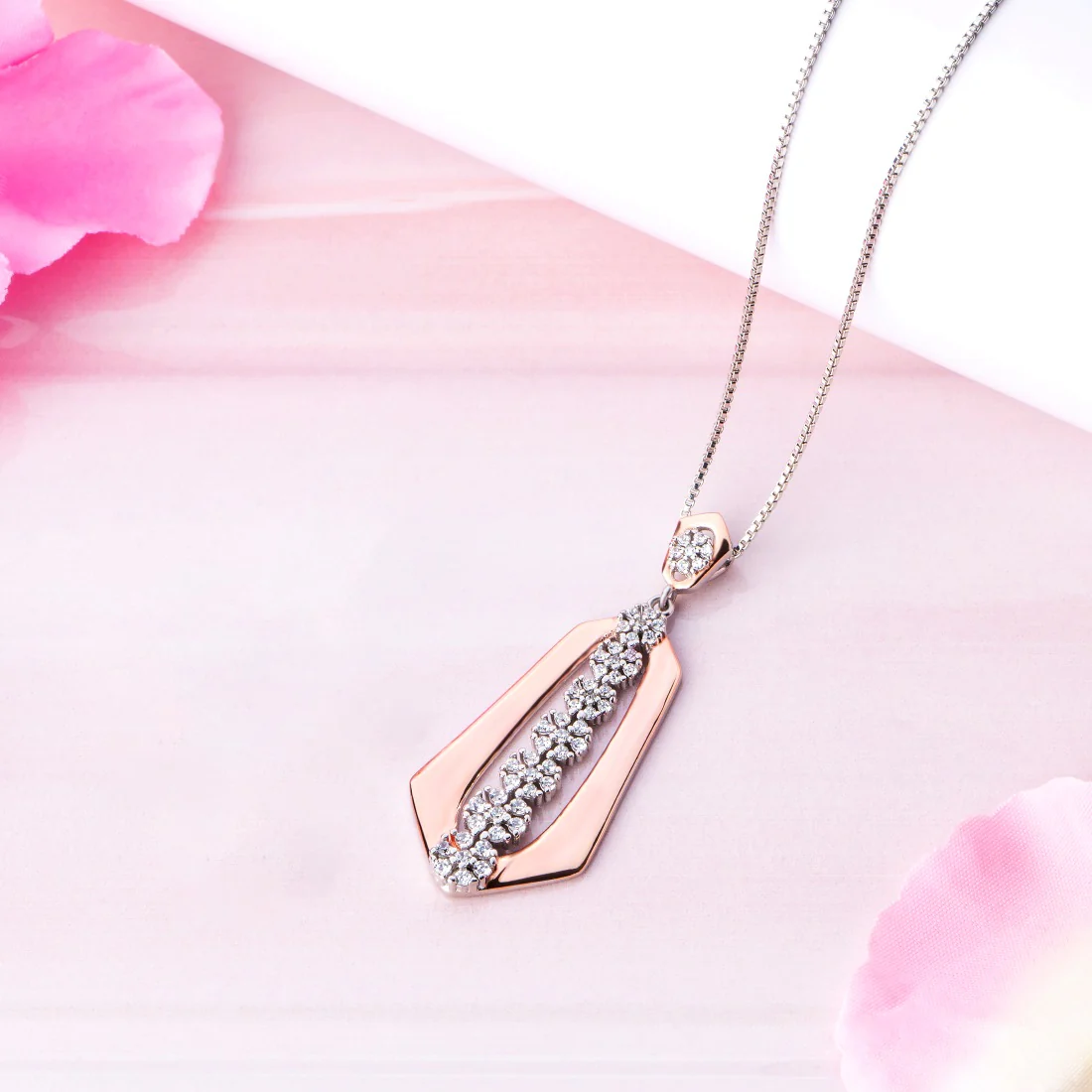 Dual Tone Floral CZ Blossom Abstract 925 Sterling Silver Pendant with Chain - Image 2