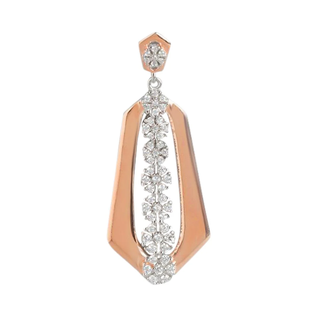 Dual Tone Floral CZ Blossom Abstract 925 Sterling Silver Pendant with Chain - Image 4