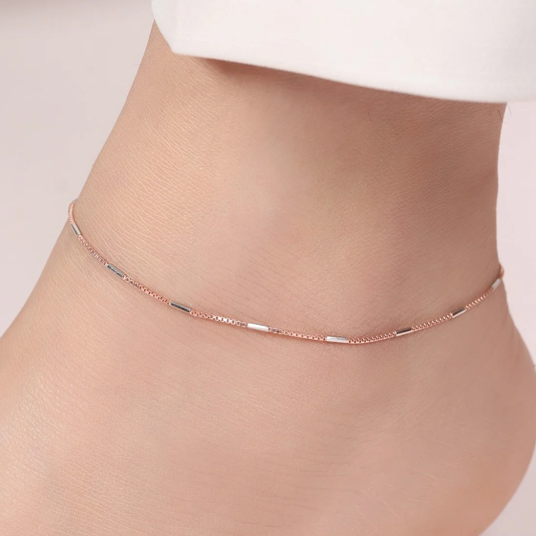 Dual Tone Elegance 925 Sterling Silver Anklet with Box Chain - Image 2