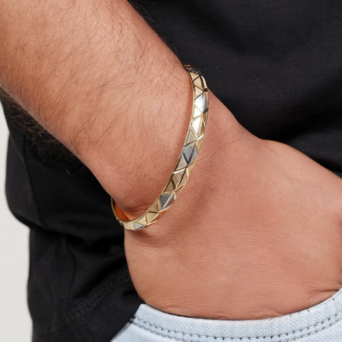 Dual-Tone Majesty Gold & Rhodium Plated 925 Sterling Silver Male Kada - Image 4