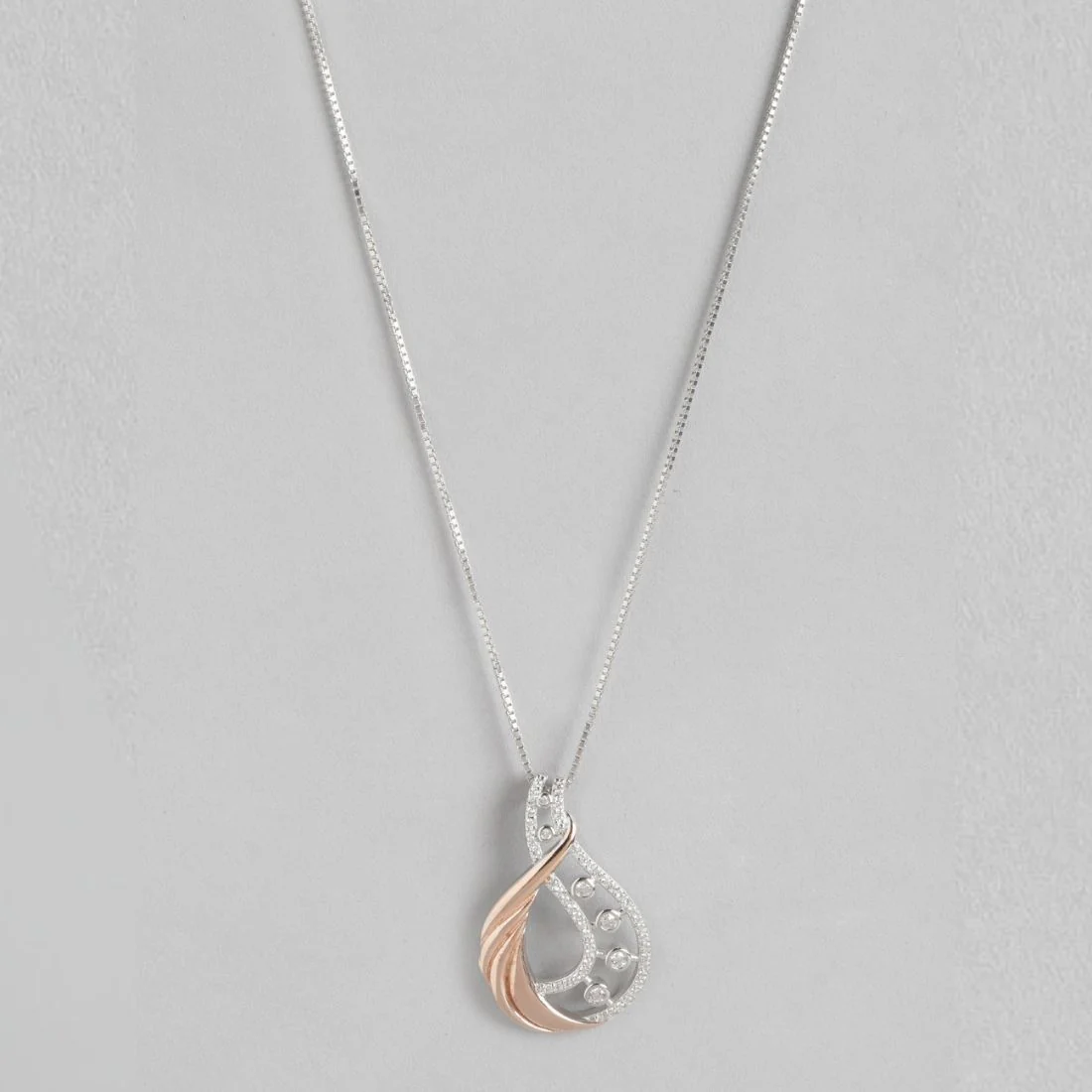 Dual Tone CZ Elegance 925 Sterling Silver Pendant with Chain - Image 3