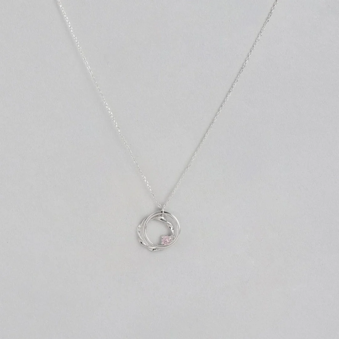 Duo Circle Pink CZ 925 Sterling Silver Necklace - Image 3
