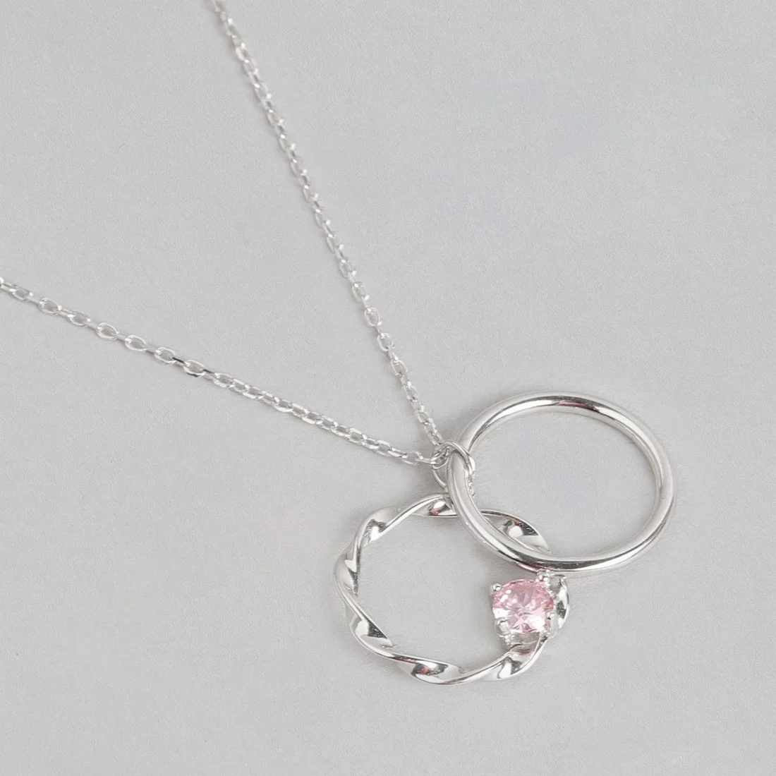 Duo Circle Pink CZ 925 Sterling Silver Necklace - Image 4
