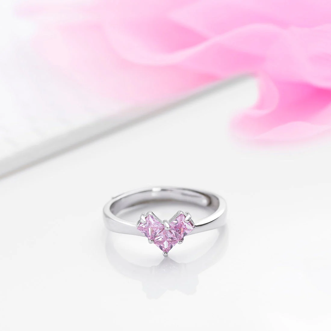 Dusty Pink Heart 925 Sterling Silver Adjustable Women Ring Gift Hamper (Adjustable) - Image 2