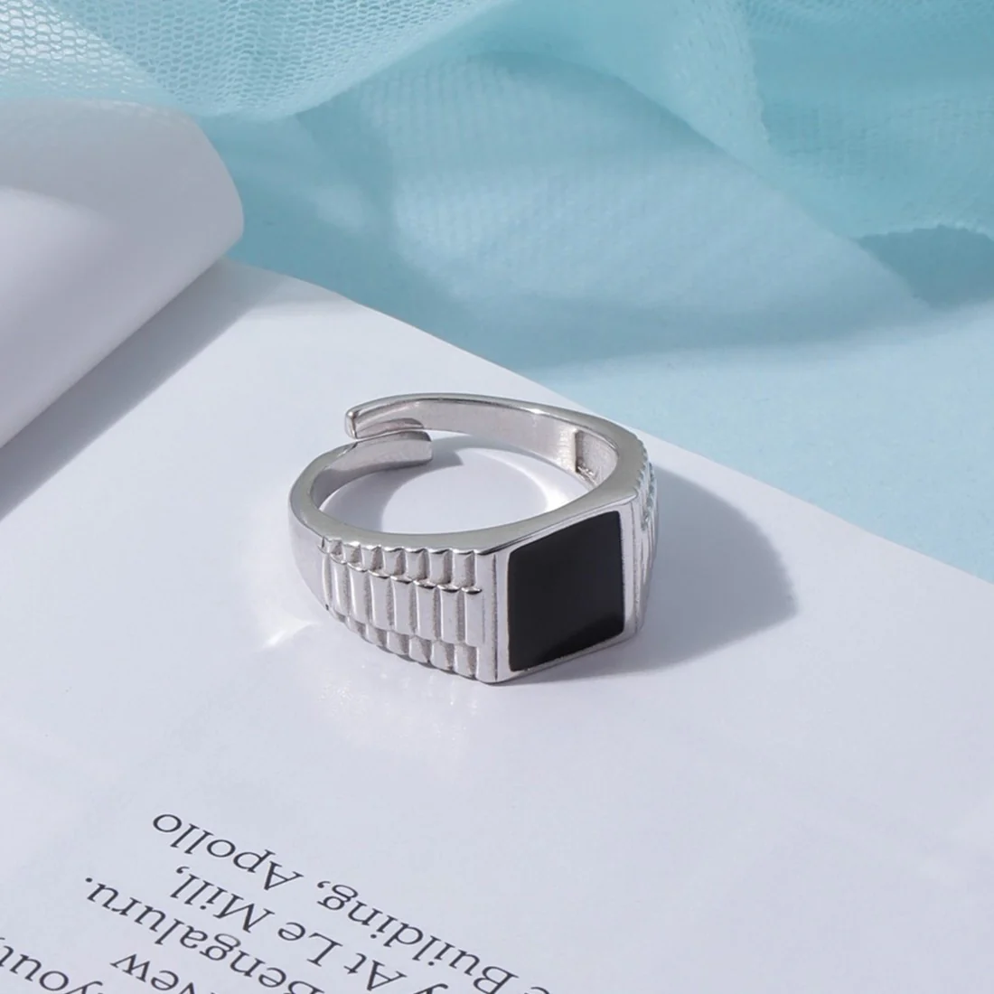 Dynamic Elegance Rhodium-Plated 925 Sterling Silver Ring for Him (Adjustable)