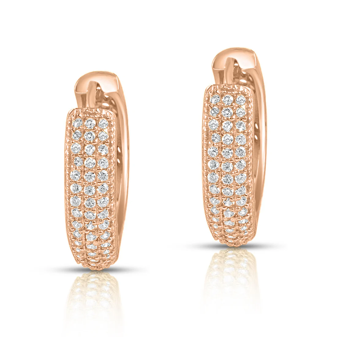 Petals in Embrace: Intricate Floral Rose Gold Huggie 925 Silver Earrings Gift Hamper - Image 8