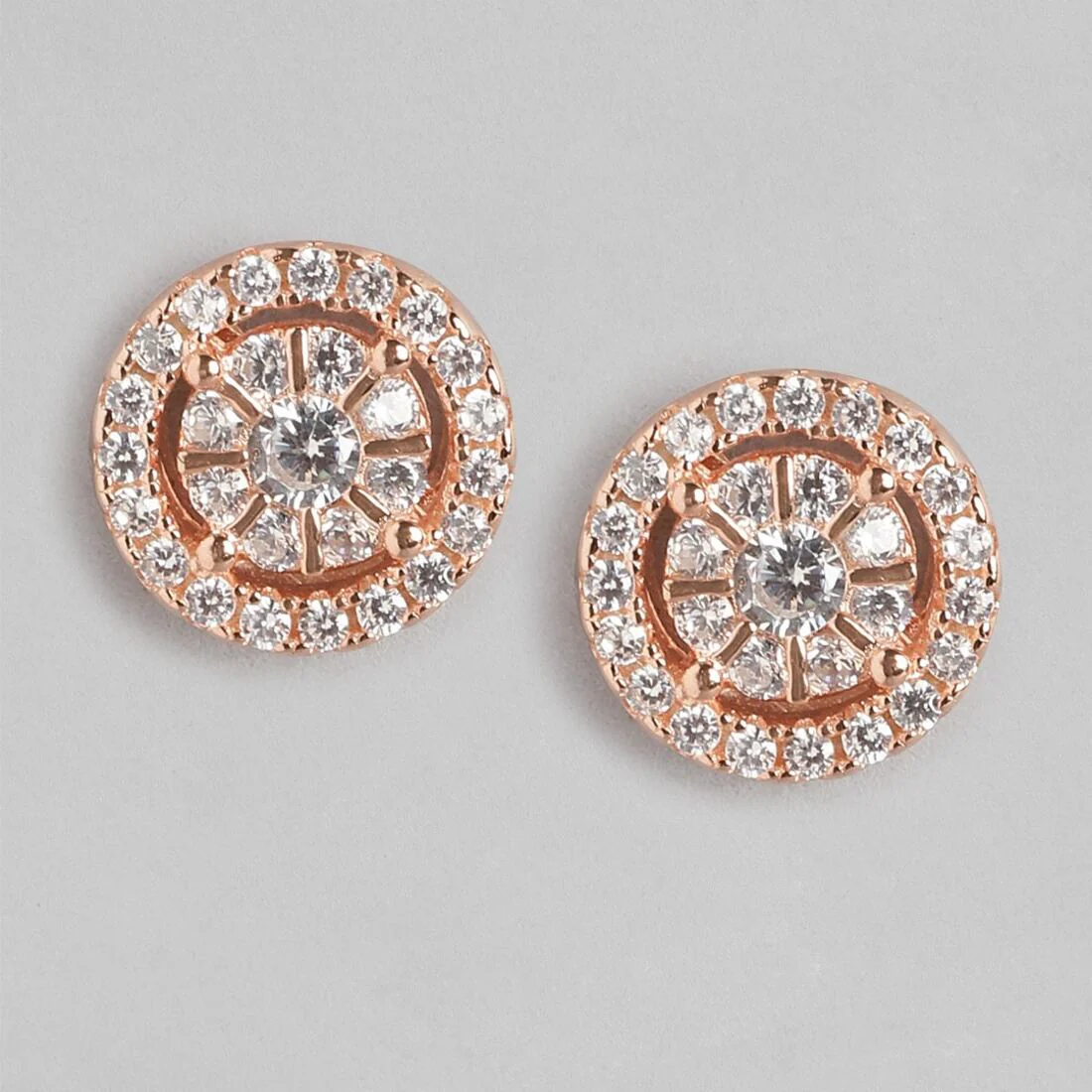 Radiant Blooms Rose Gold Plated 925 Sterling Silver Cubic Zirconia Stud Earrings - Image 3