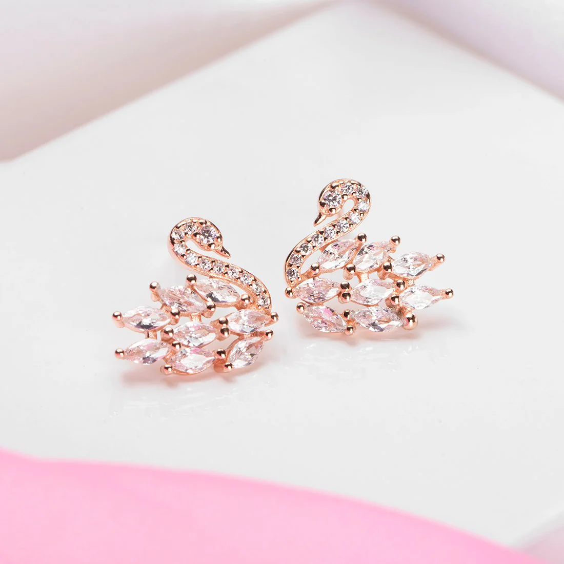 CZ Swan Rose Gold Plated 925 Sterling Silver Stud Earring - Image 3