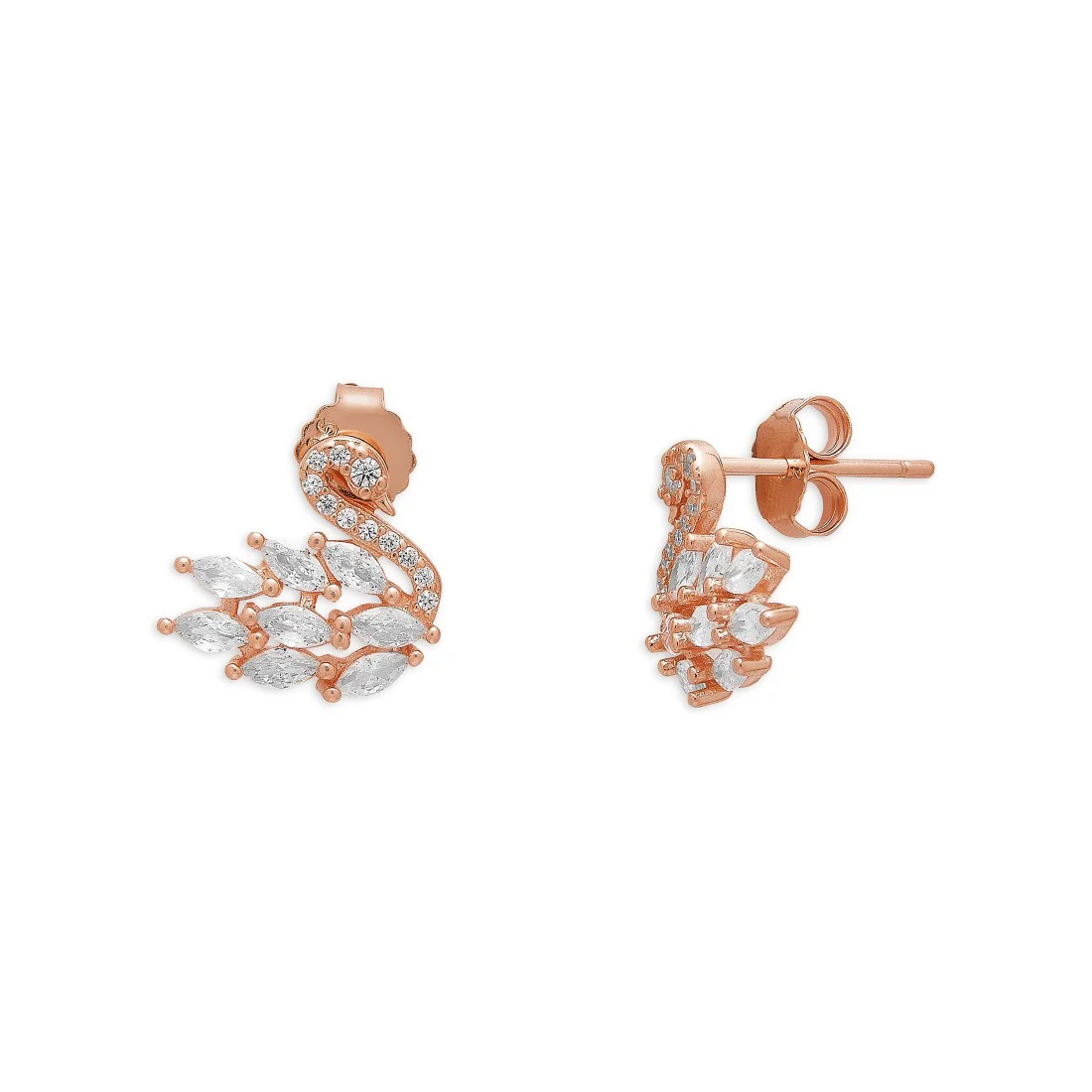 CZ Swan Rose Gold Plated 925 Sterling Silver Stud Earring - Image 4