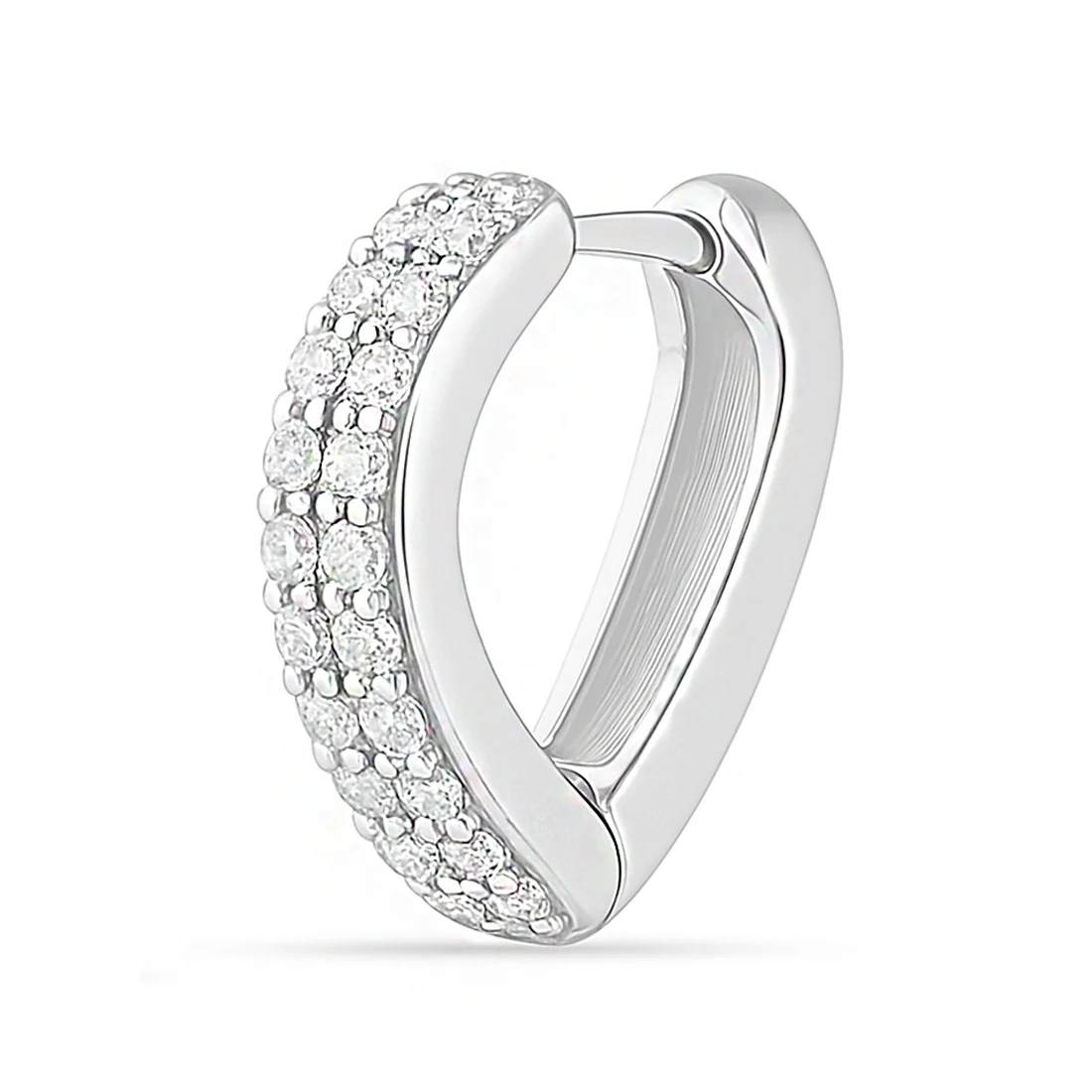 V-Edge Pavé Hug - Rhodium-Plated 925 Silver Huggie Earrings - Image 5