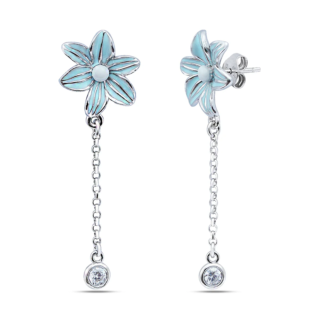 Daisy Chain Rhodium Plated 925 Sterling Silver Earrings - Image 4