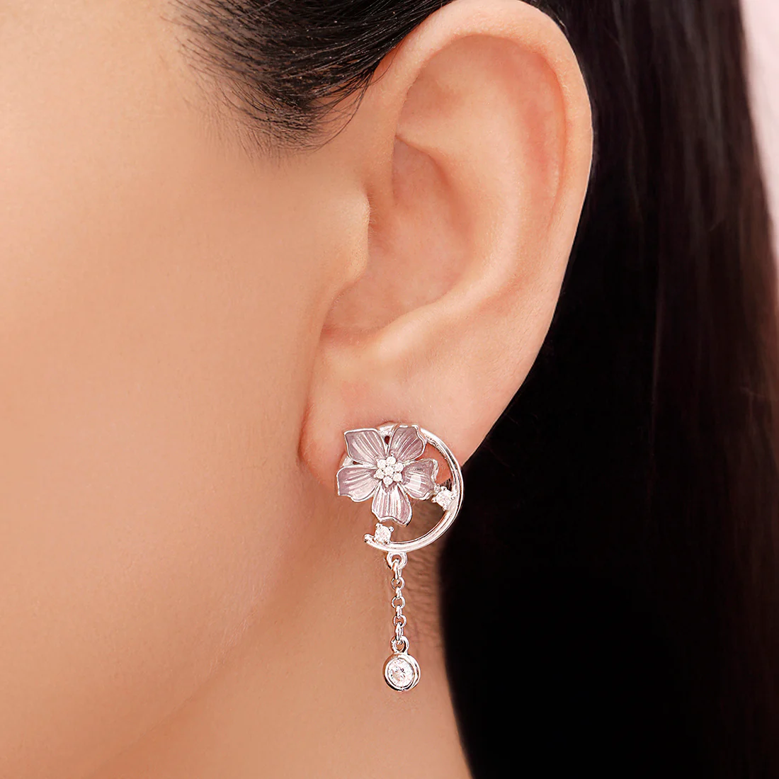 Lavender Bloom Rhodium Plated 925 Sterling Silver Earrings - Image 2