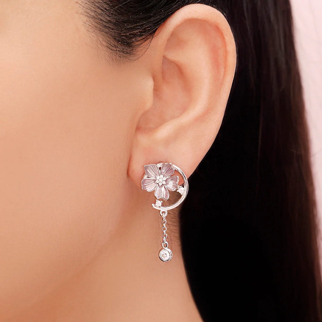 Lavender Bloom Rhodium Plated 925 Sterling Silver Earrings - Image 3