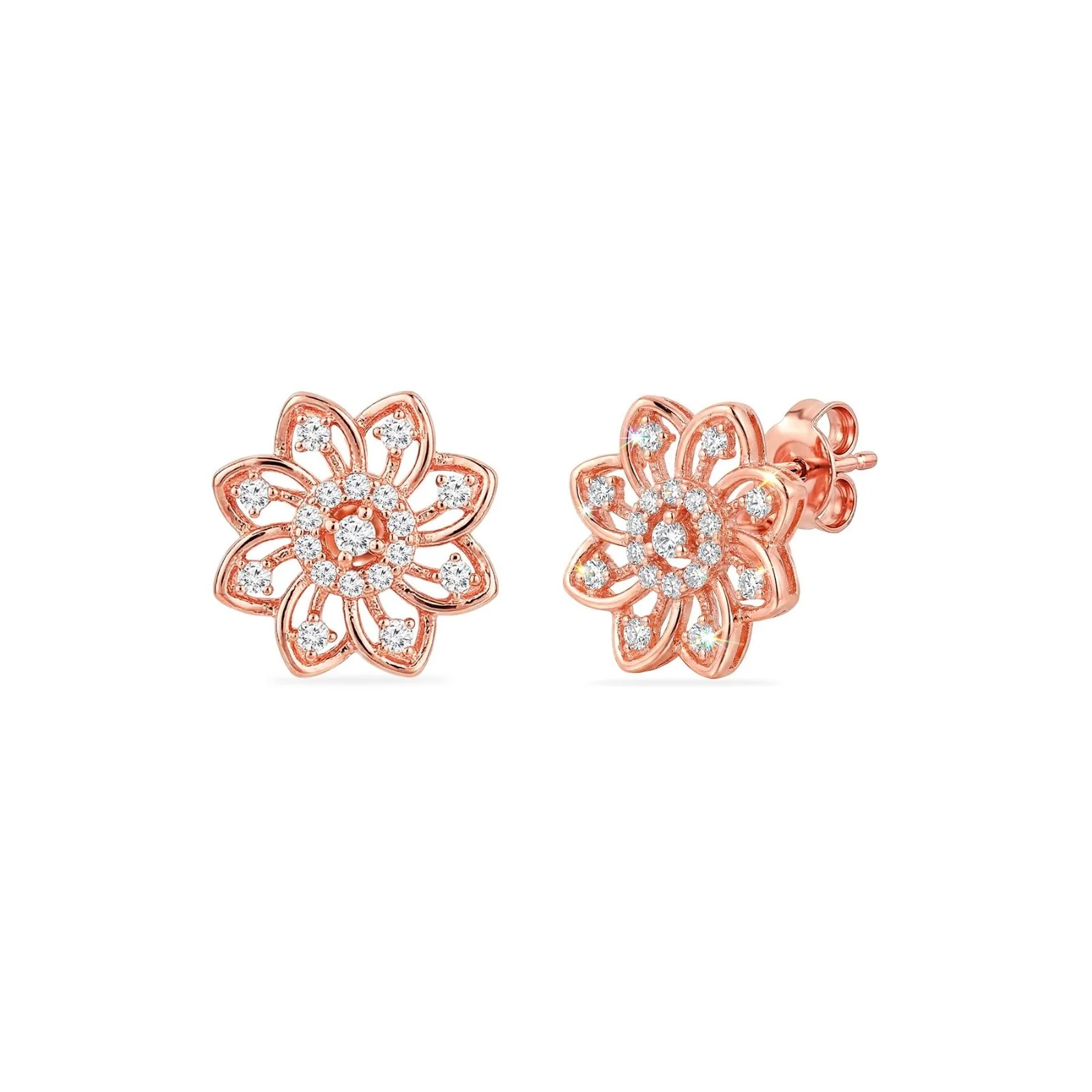 Radiant Bloom Rose Gold 925 Silver Stud Earrings - Image 5
