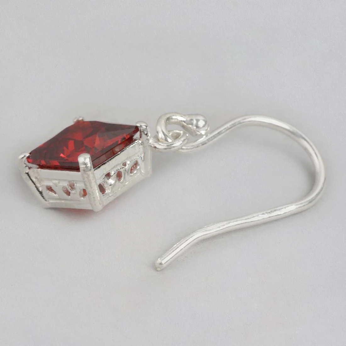 Glamour Rhodium-Plated Red CZ 925 Sterling Silver Drop Earrings - Image 5