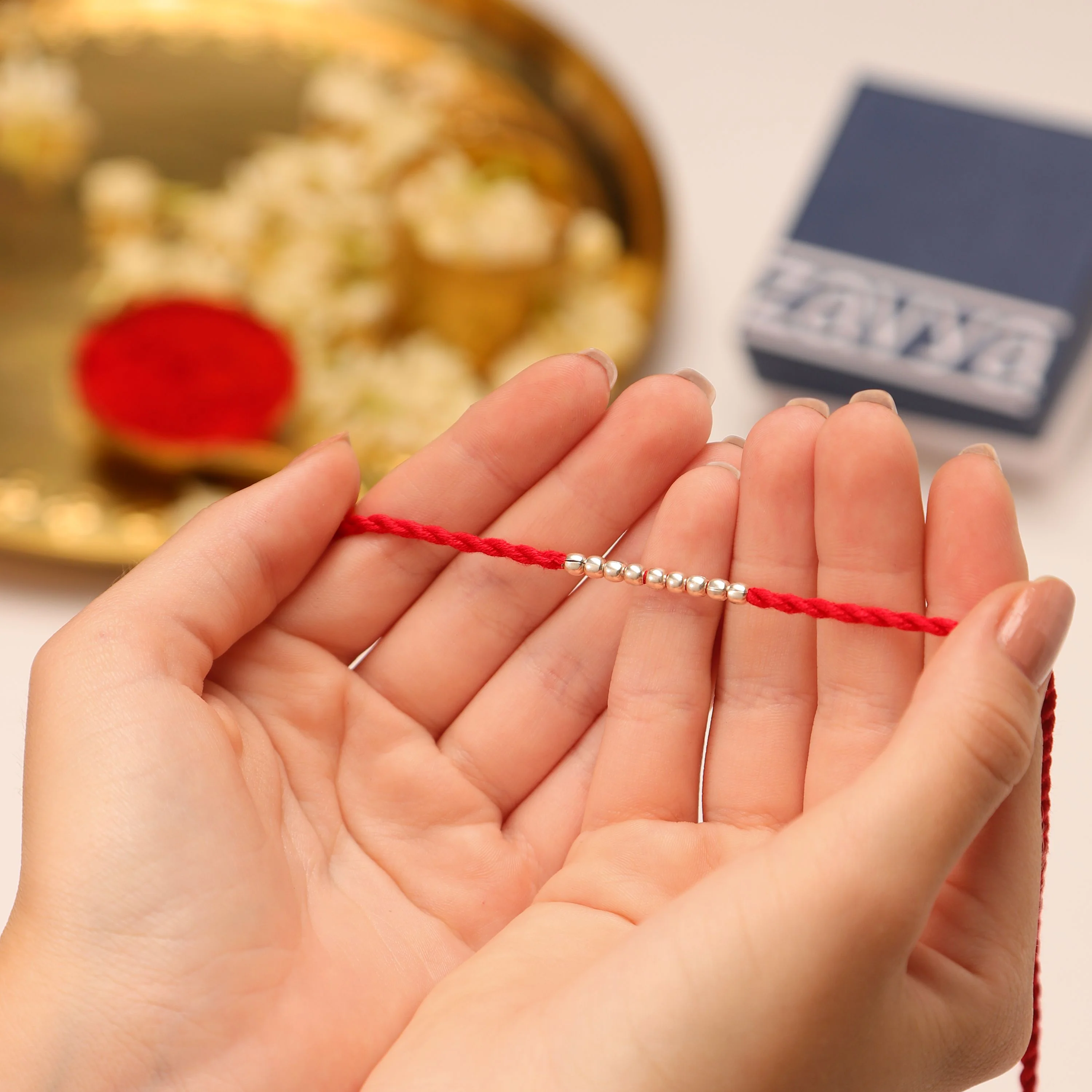 Elegant Rhodium Plated 925 Sterling Silver Beaded Rakhi - Image 4