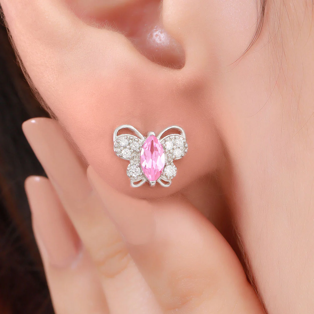 Elegant Butterfly CZ Studded 925 Silver Earrings - Image 10