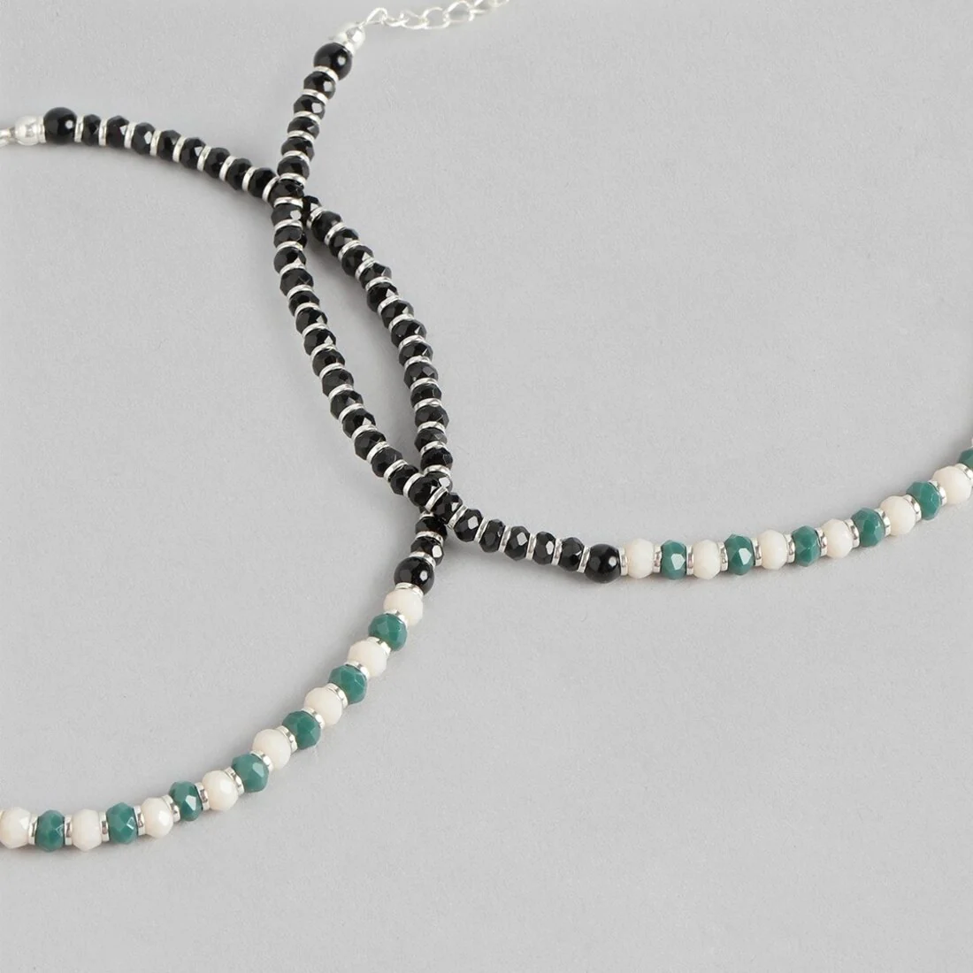 Elegant Enigma Rhodium Plated Black Bead Anklet in 925 Sterling Silver - Image 7
