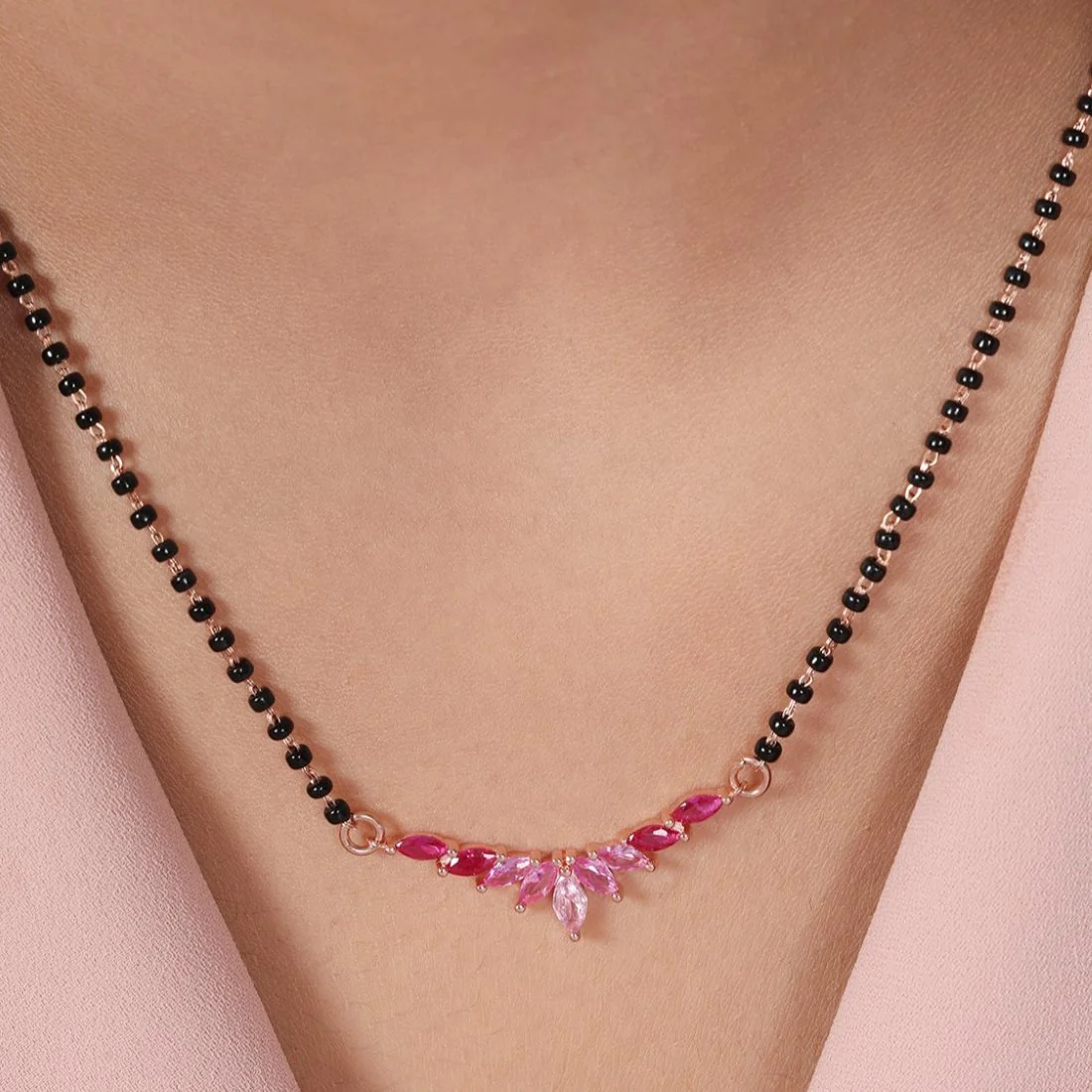 Elegant Leafy Embrace Rose Gold Plated 925 Sterling Silver Mangalsutra - Image 2