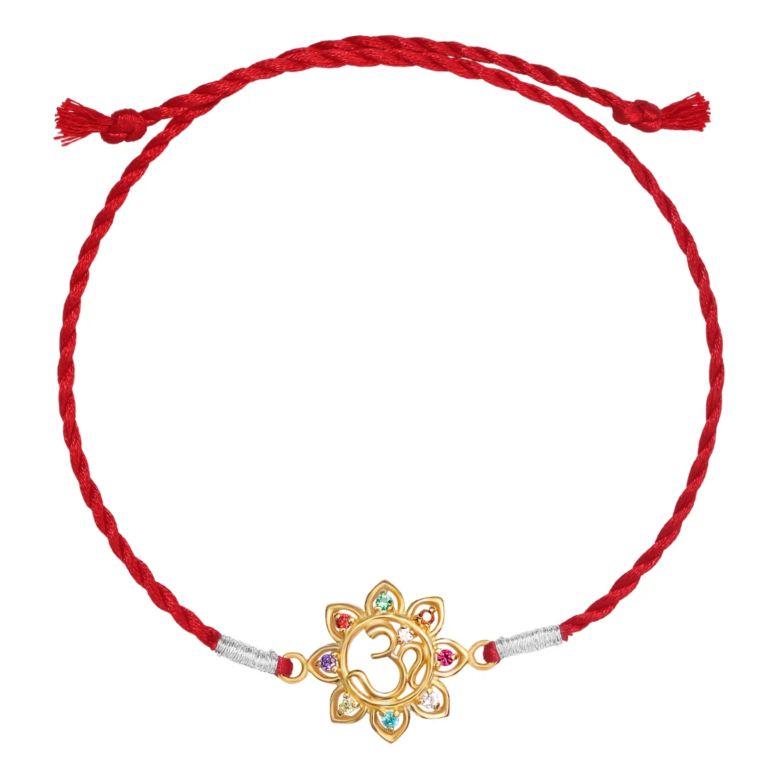 Elegant Om With Multi Coloured Cubic Zirconia Gold-Plated Sterling Silver Thread Rakhi For Him - Image 4