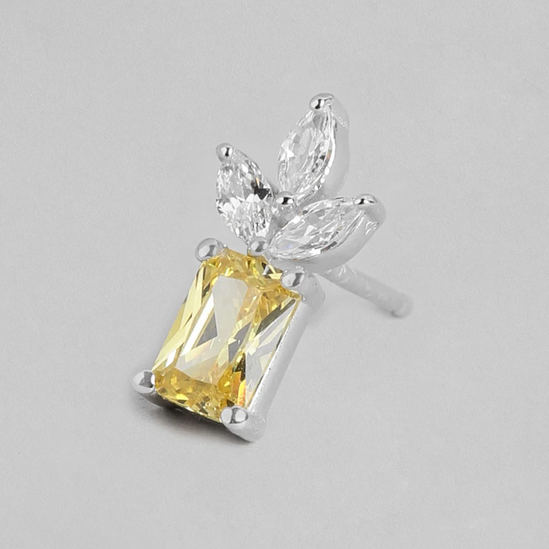 Elegant Petals Rhodium Plated Golden CZ 925 Sterling Silver Stud Earrings - Image 5