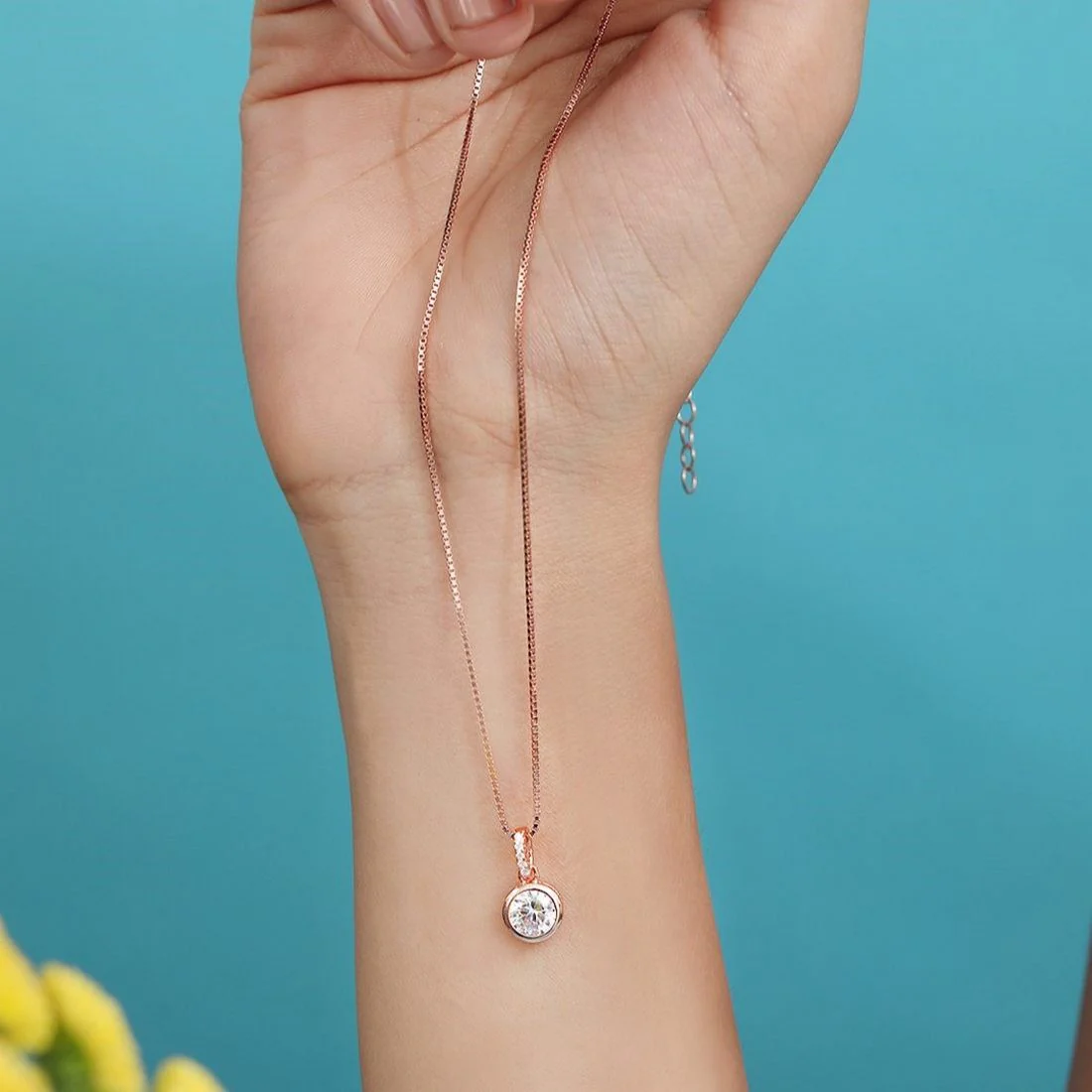 Elegant Solitaire 925 Sterling Silver Rose Gold-Plated Pendant with Chain - Image 4