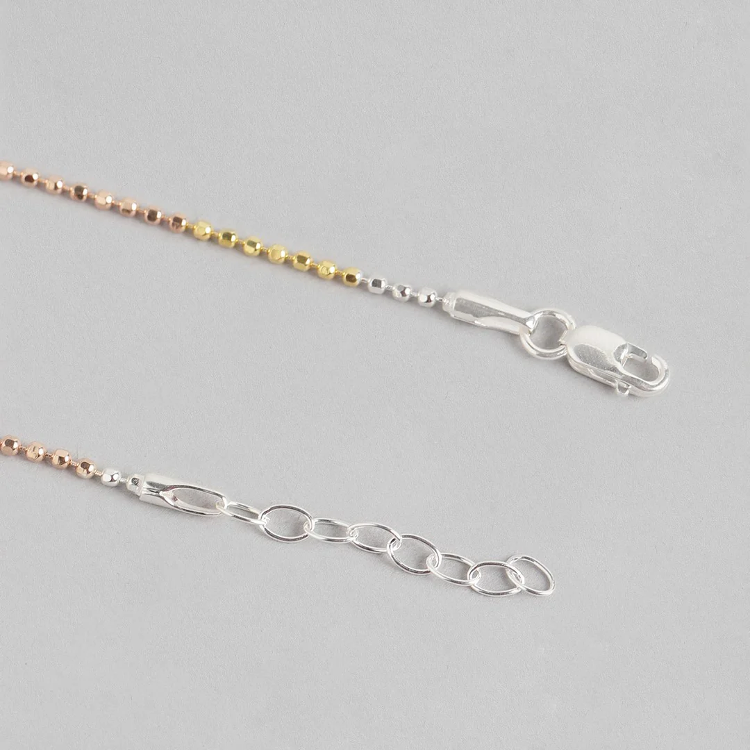 Elegant Triple Tone 925 Sterling Silver Beaded Chain Anklet - Image 10