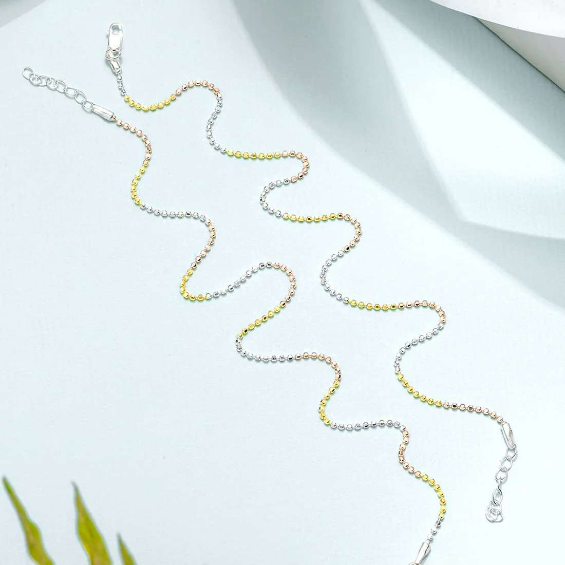 Elegant Triple Tone 925 Sterling Silver Beaded Chain Anklet - Image 6