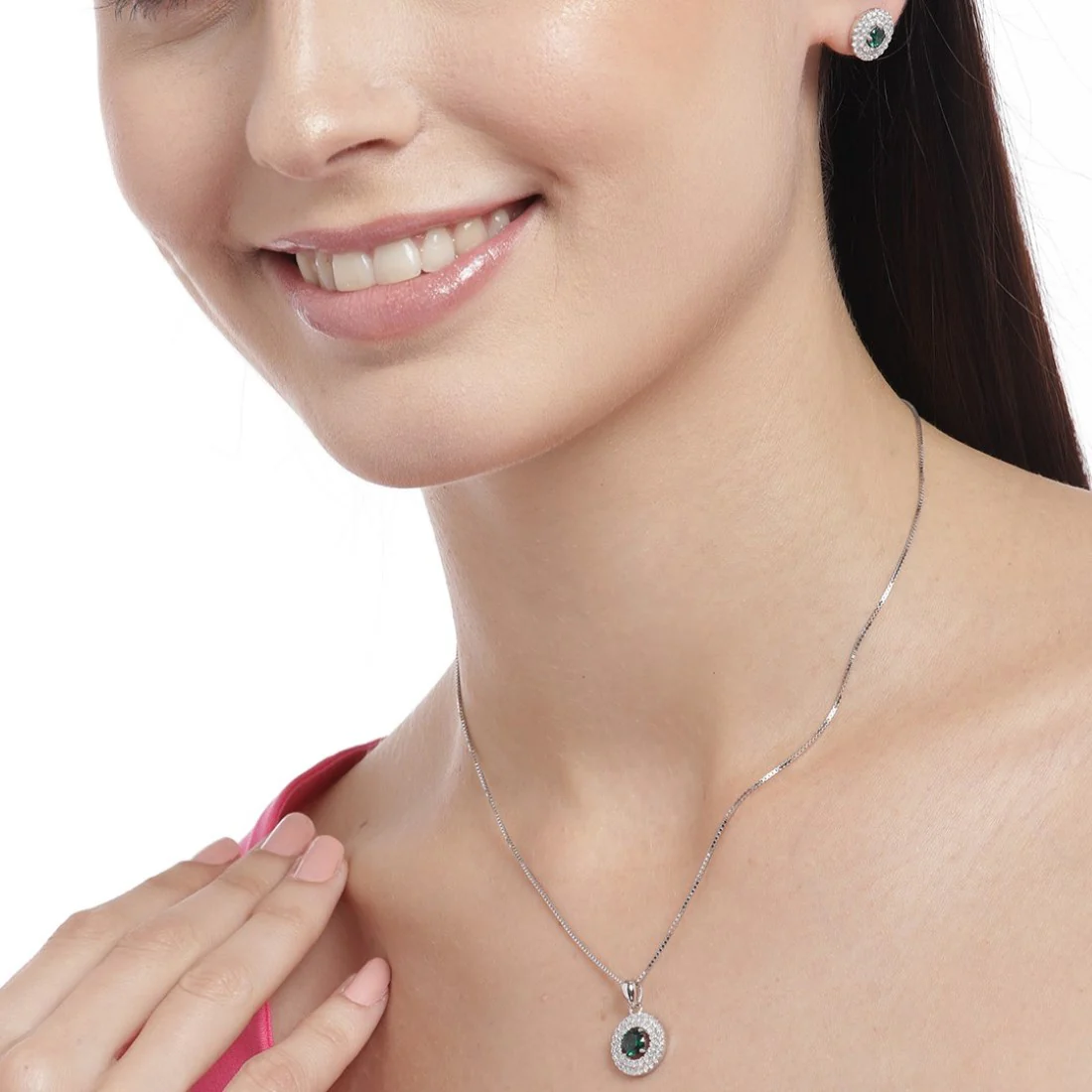 Emerald Elegance Rhodium-Plated CZ 925 Sterling Silver Jewelry Set - Image 2