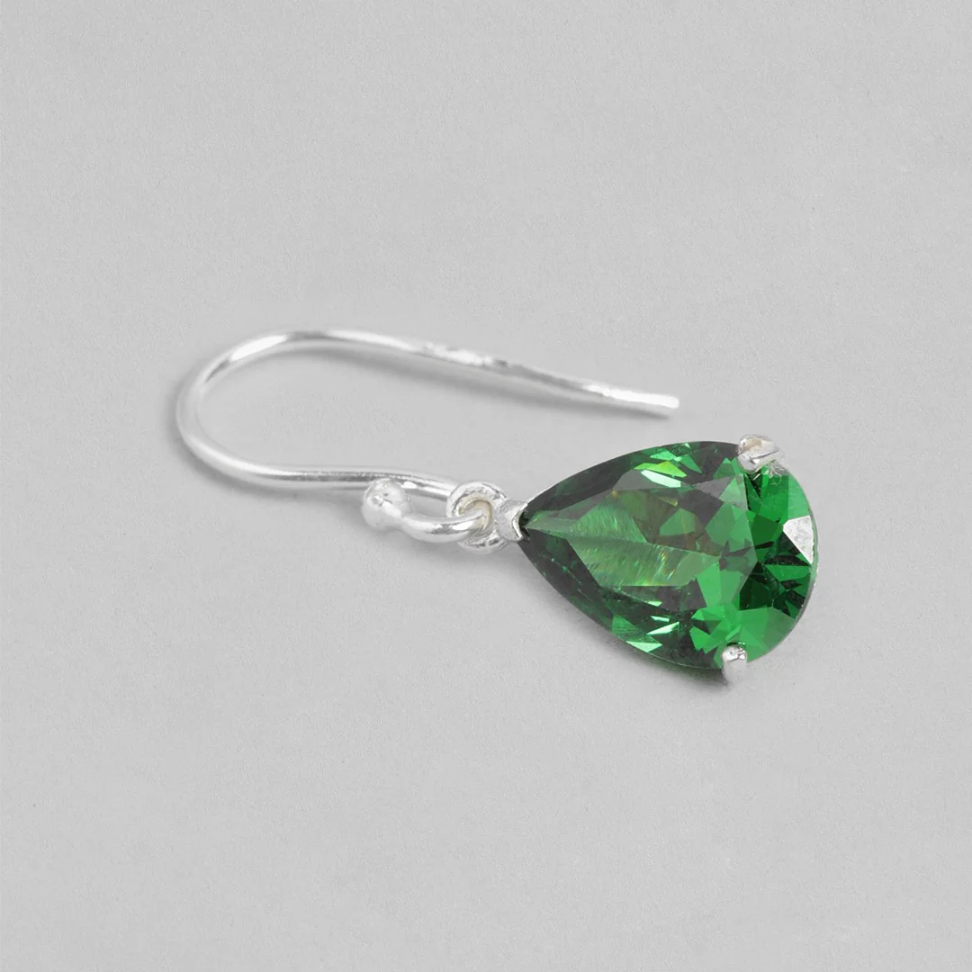 Emerald Elegance Rhodium-Plated Tear Drop CZ 925 Sterling Silver Earrings - Image 4