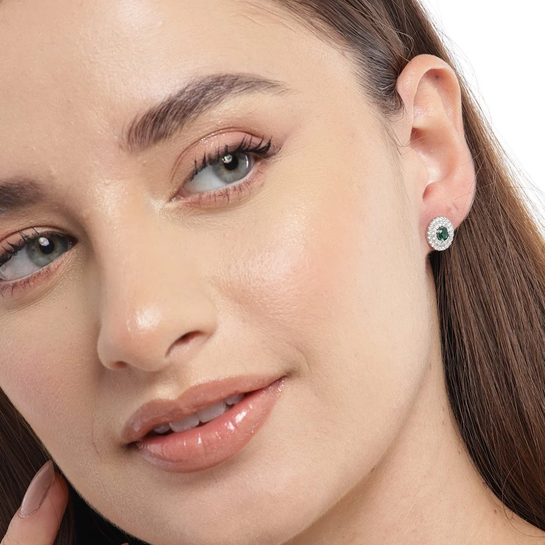 Emerald Solitaire Sparkle Rhodium-Plated CZ 925 Sterling Silver Earrings - Image 2