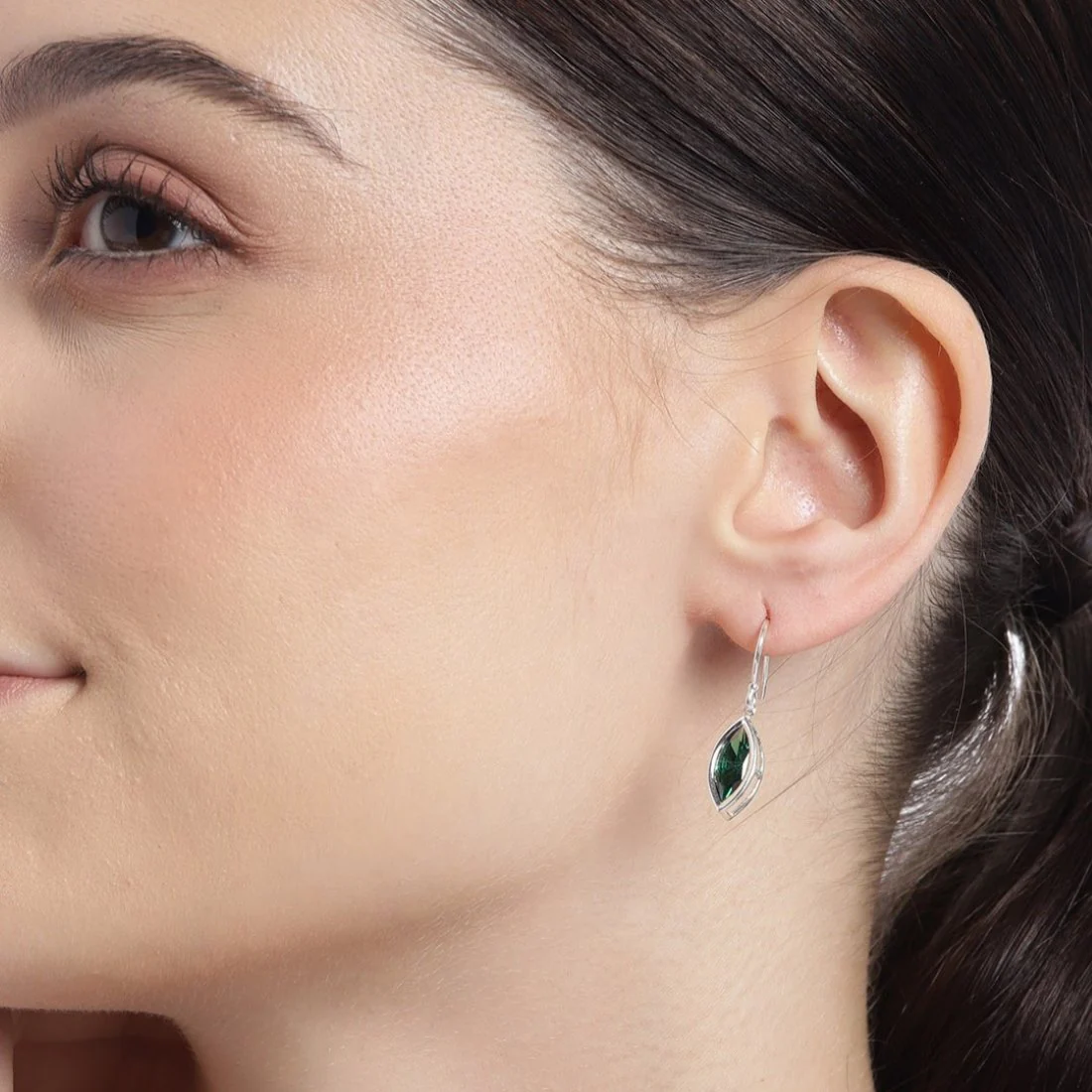 Emerald Tear Drops Rhodium-Plated Green CZ 925 Sterling Silver Earrings - Image 2