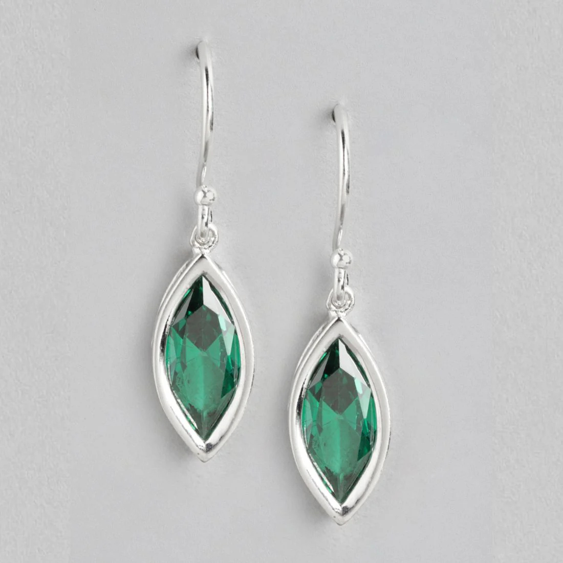 Emerald Tear Drops Rhodium-Plated Green CZ 925 Sterling Silver Earrings - Image 3