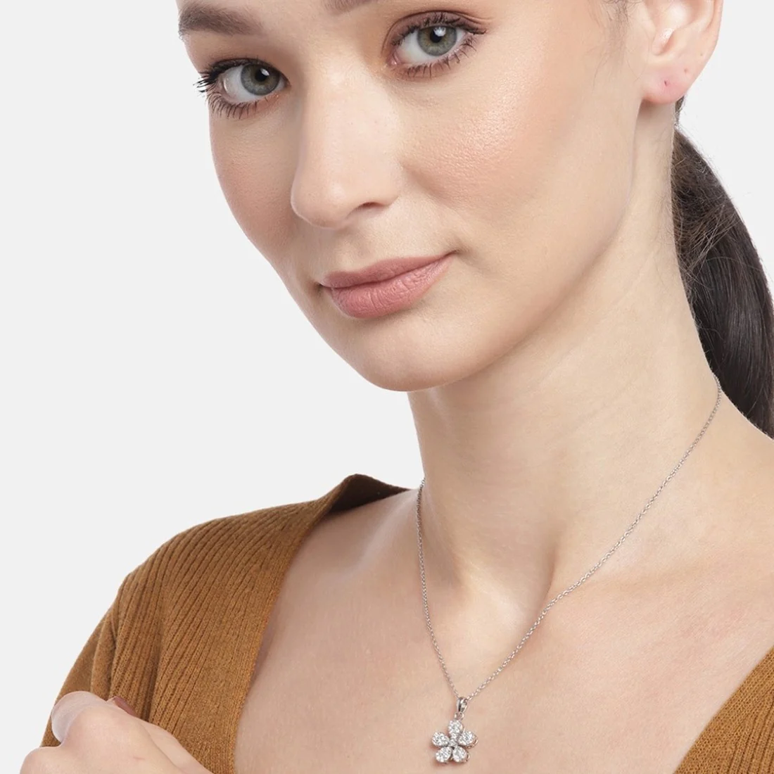 Enchanted CZ Blooms 925 Sterling Silver Flower Pendant with Chain - Image 2