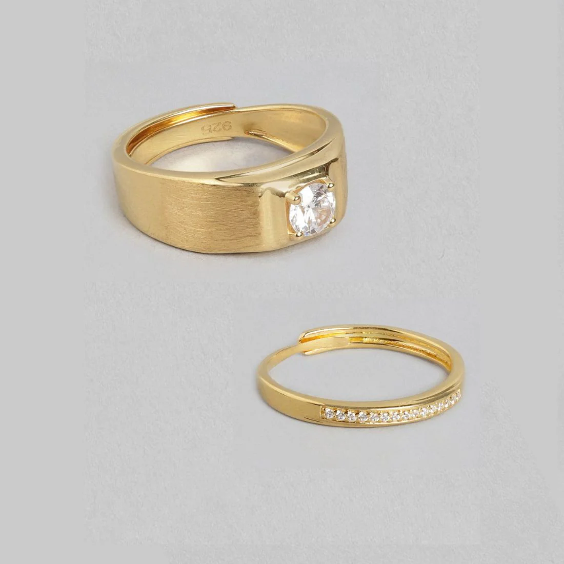 Enchanted Unity 925 Sterling Silver Gold-Plated Cz Couple Ring (Adjustable) - Image 7