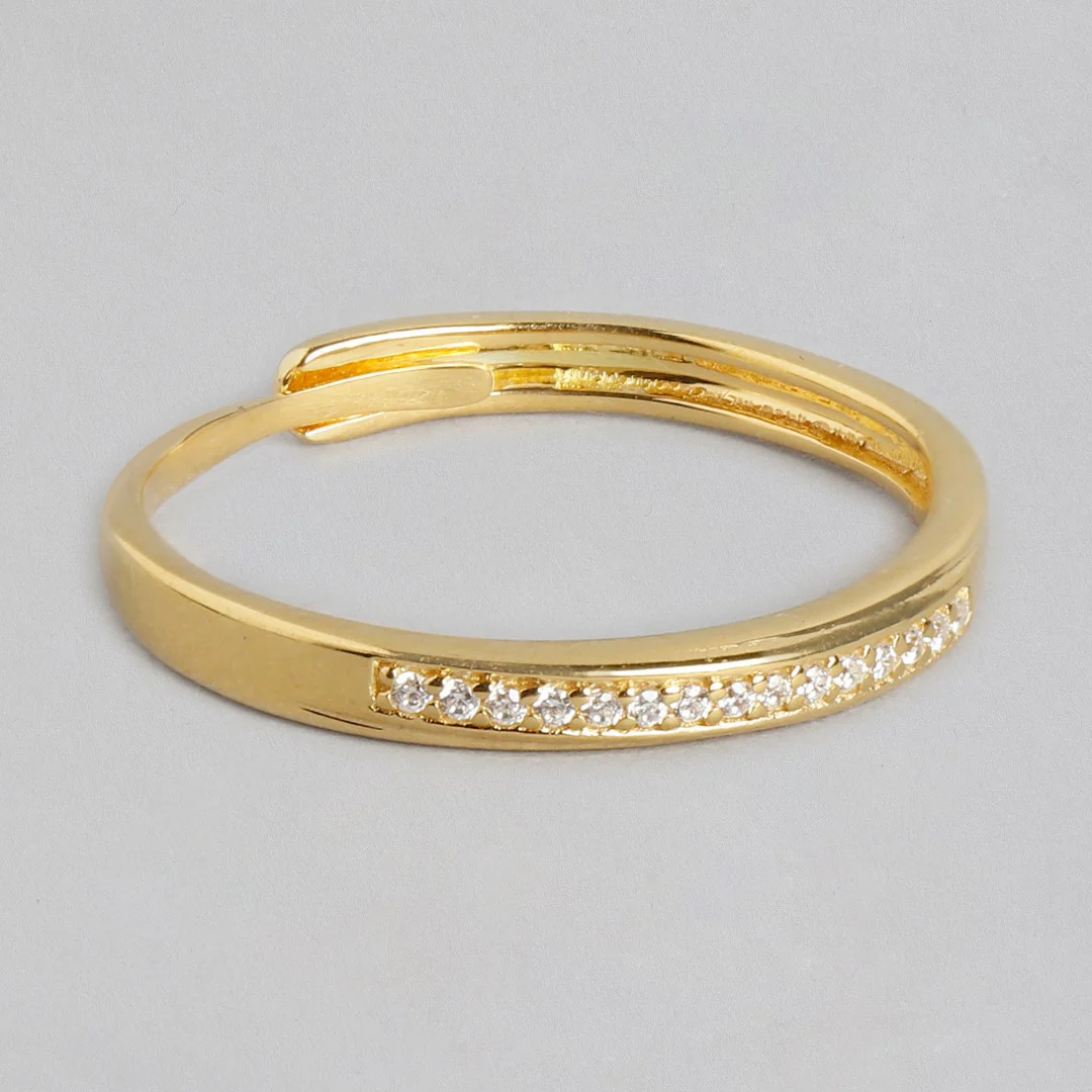 Enchanted Unity 925 Sterling Silver Gold-Plated Cz Couple Ring (Adjustable) - Image 8