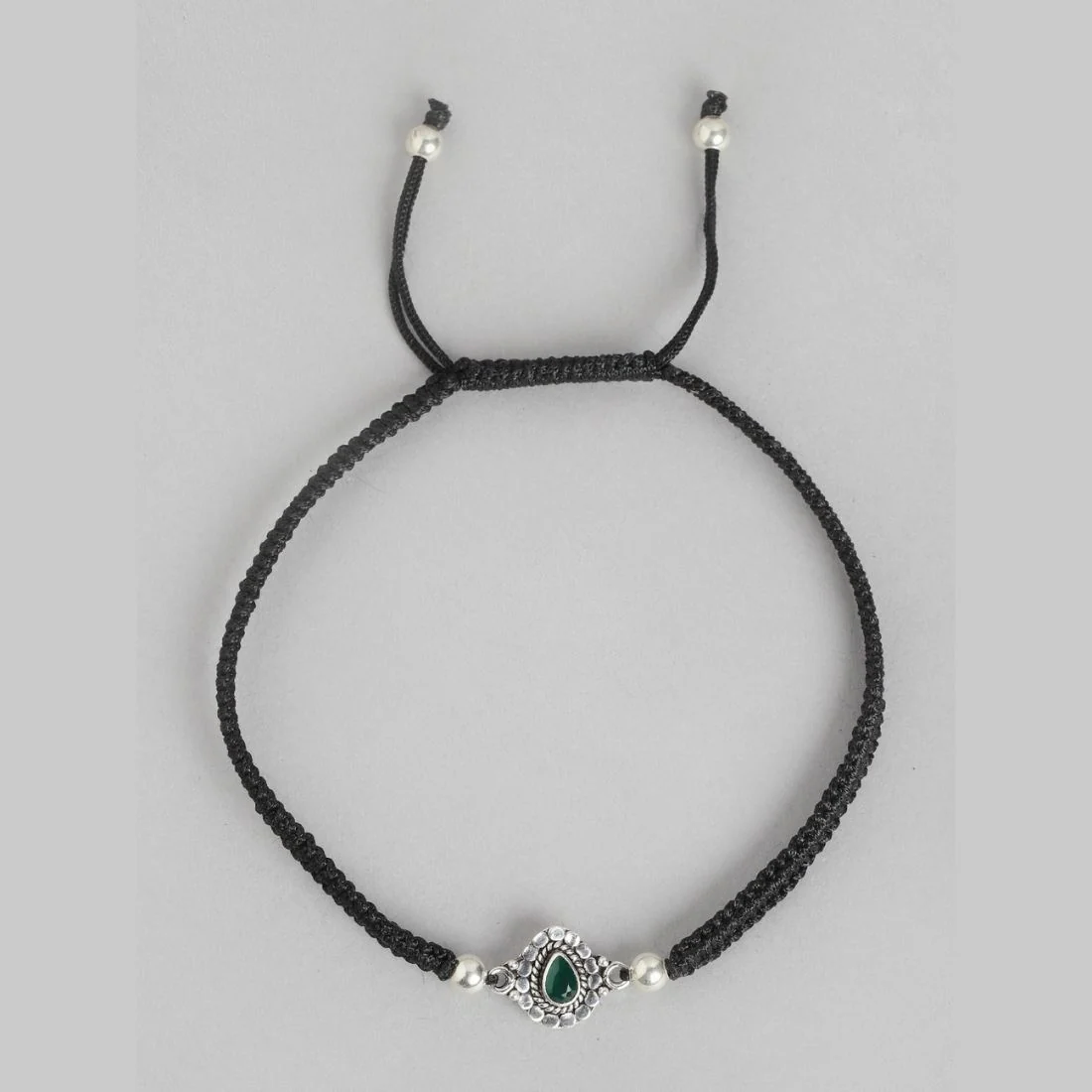 Enchanting Elegance 925 Sterling Silver Green Cubic Zirconia Anklet with Black Thread - Image 3