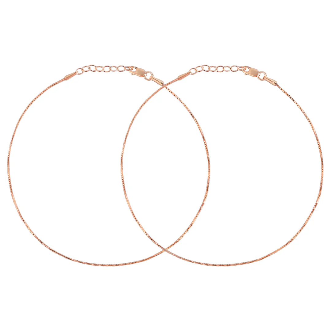 Enchanting Rose Gold Plated 925 Sterling Silver Box Chain Anklet - Image 8