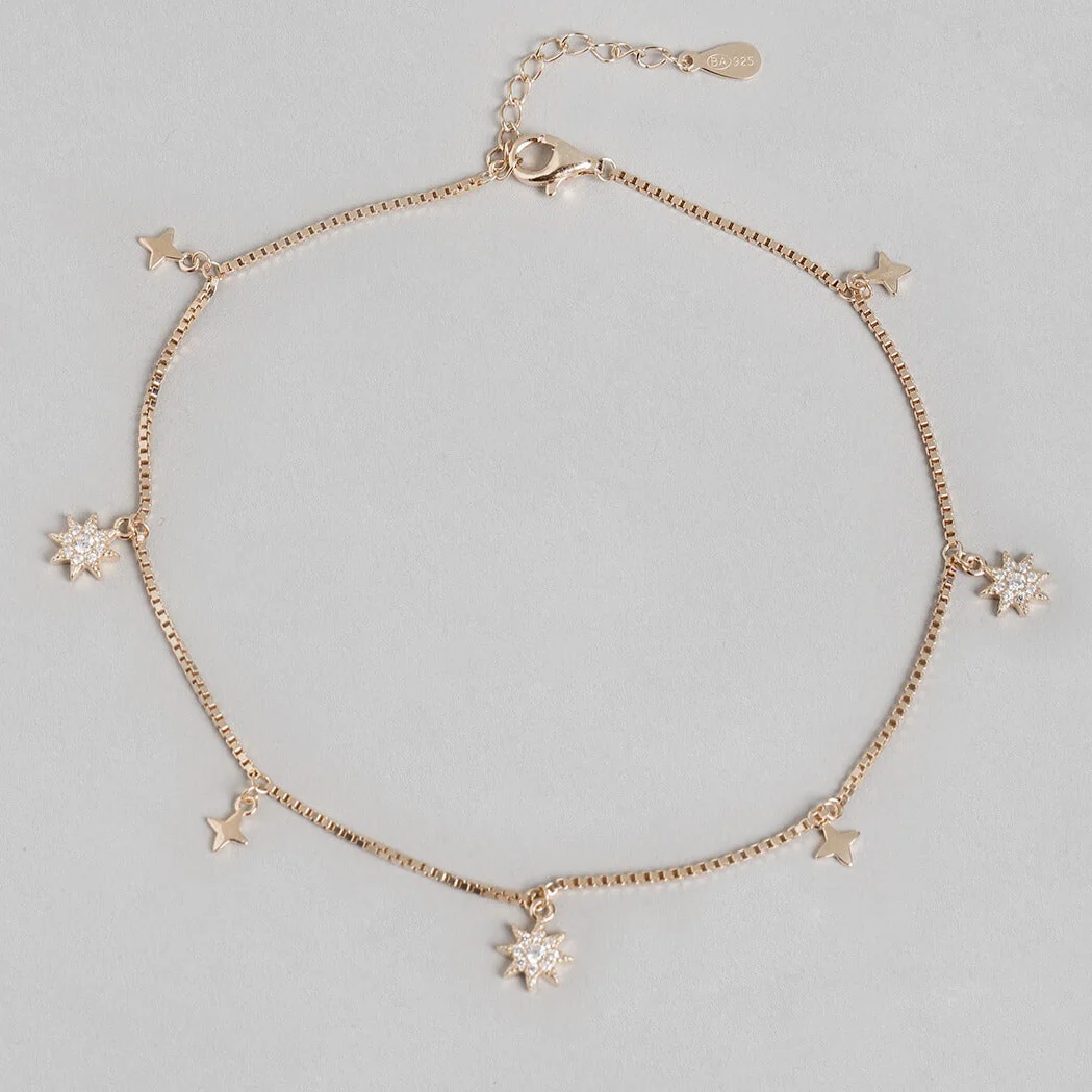 Enchanting Star 925 Silver Anklets In Rose Gold - Image 6