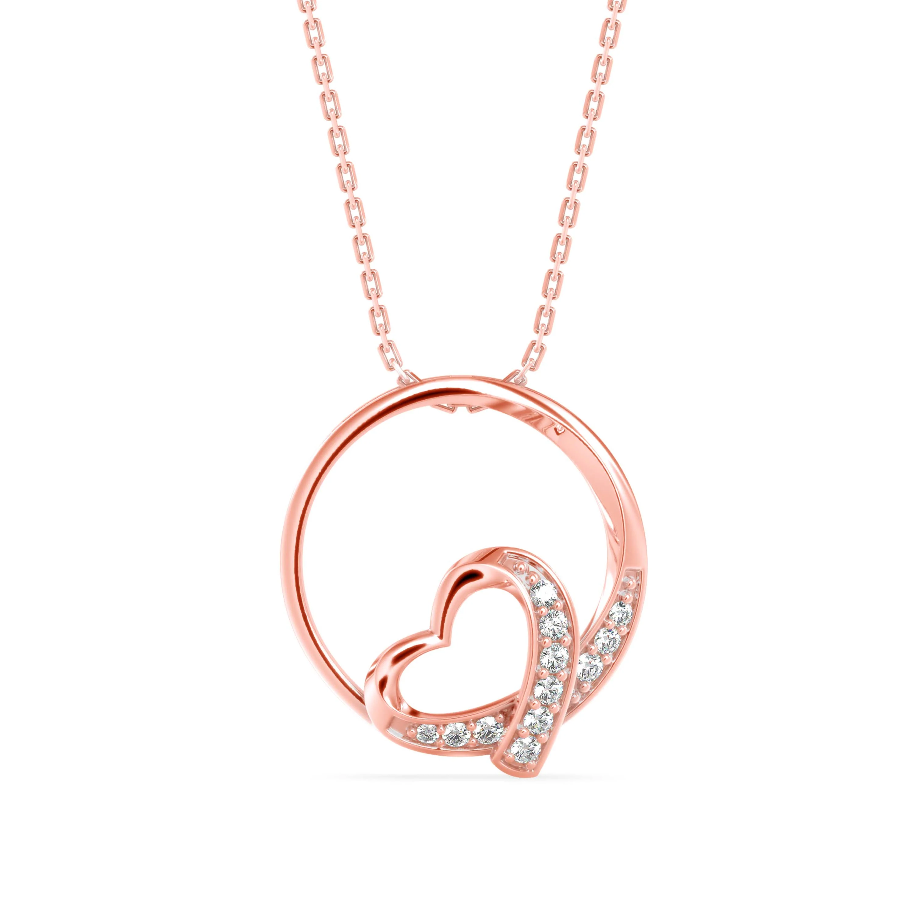 Heart in a Circle Gold Pendant with Lab-Grown Diamonds without Chain - Image 5