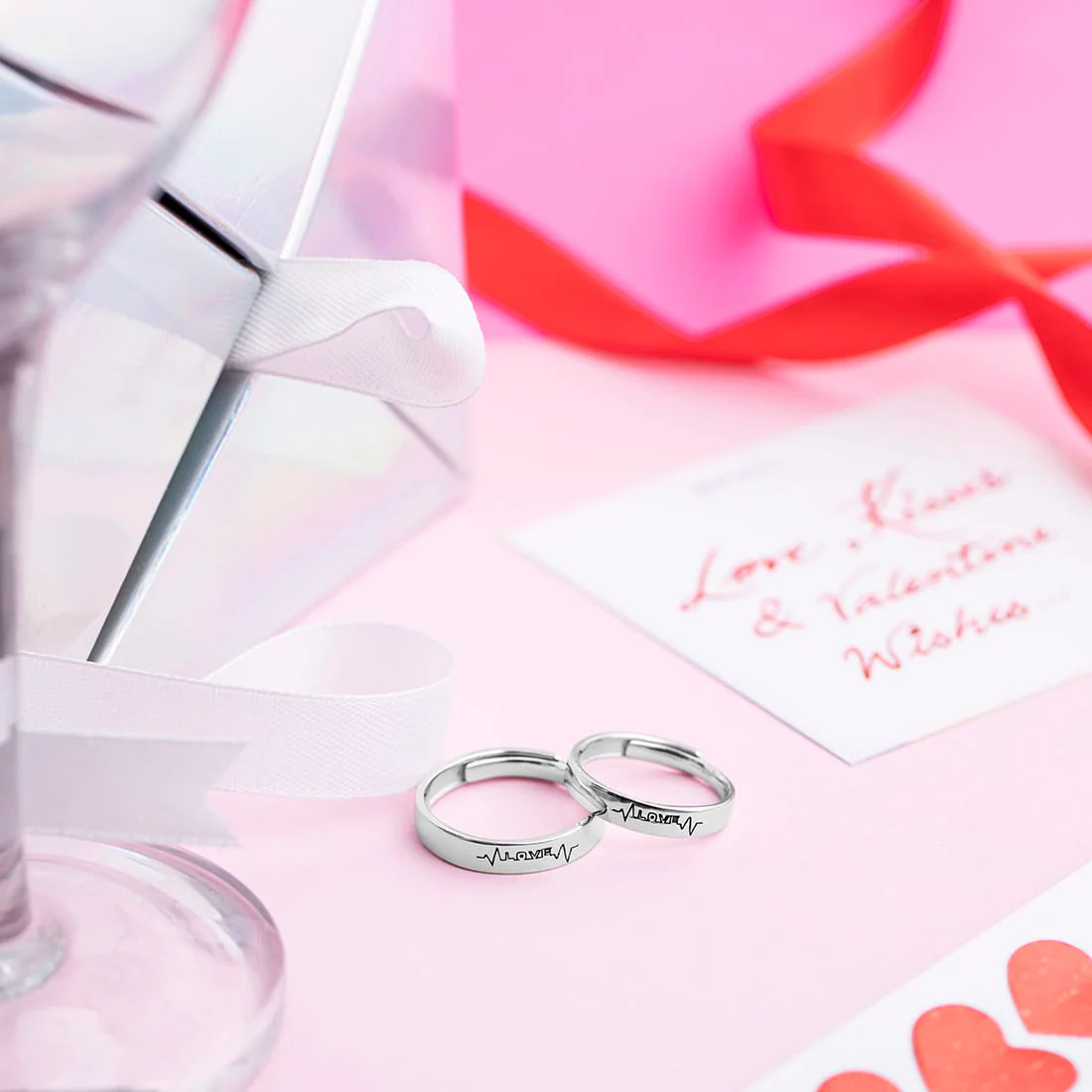 Endless Love Line 925 Silver Couple Rings - Valentines Edition With Gift Box (Adjustable)