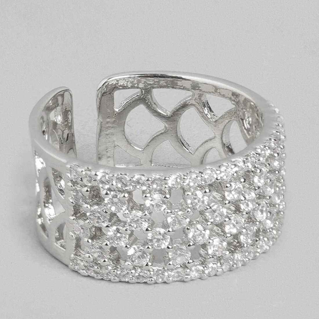 Enigmatic Elegance Rhodium-Plated 925 Sterling Silver Abstract Ring (Adjustable) - Image 5