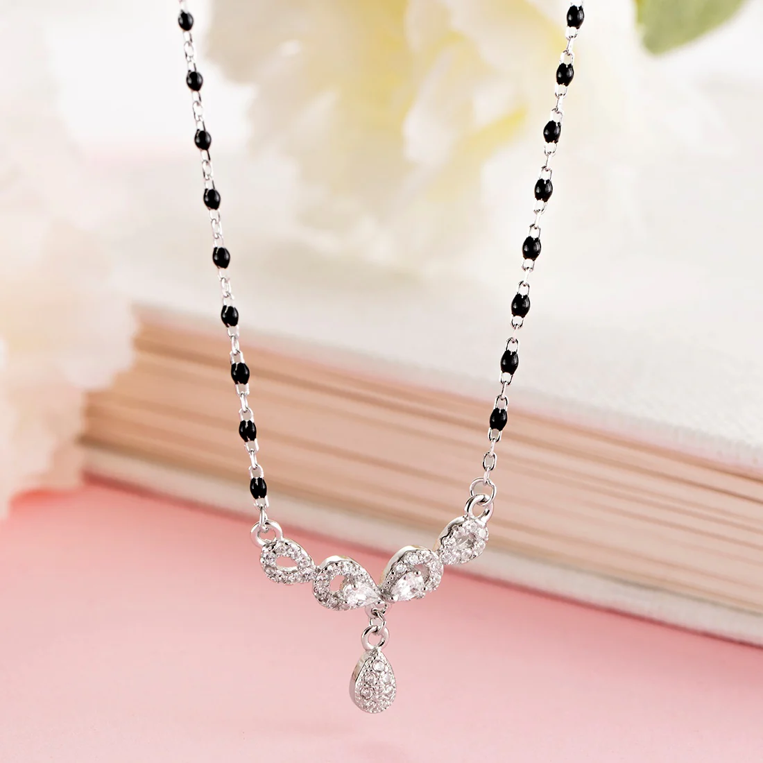 Entwined Eternity Rhodium-Plated 925 Sterling Silver CZ Dual Infinity Mangalsutra