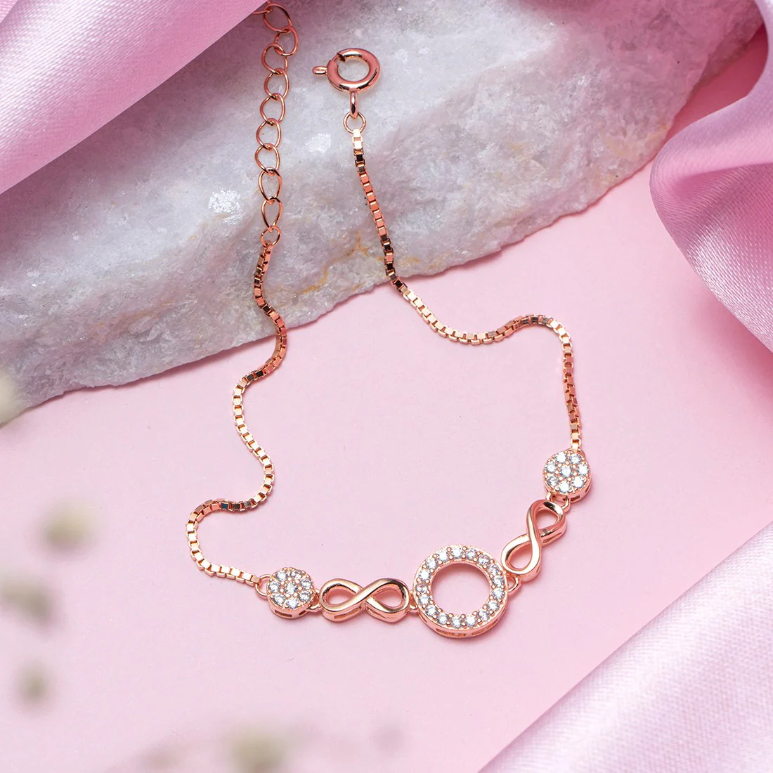Eternal Circles Rose Gold-Plated 925 Sterling Silver Bracelet with Cubic Zirconia